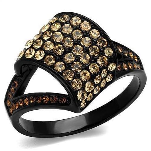 Picture of TK2351 - Stainless Steel Ring IP Black(Ion Plating) Women Top Grade Crystal Smoked Quartz