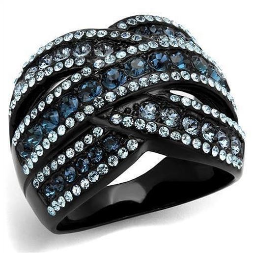 Picture of TK2352 - Stainless Steel Ring IP Black(Ion Plating) Women Top Grade Crystal Montana