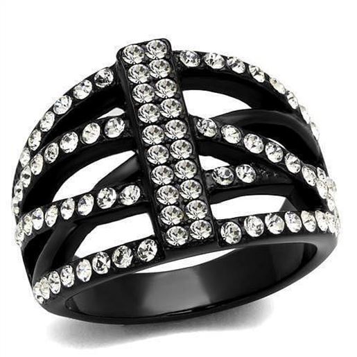 Picture of TK2354 - Stainless Steel Ring IP Black(Ion Plating) Women Top Grade Crystal Clear