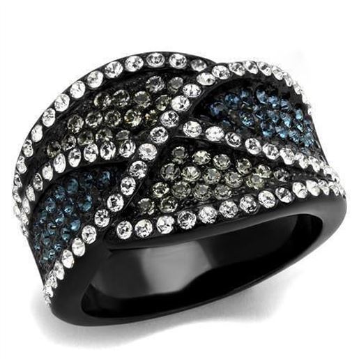 Picture of TK2357 - Stainless Steel Ring IP Black(Ion Plating) Women Top Grade Crystal Montana