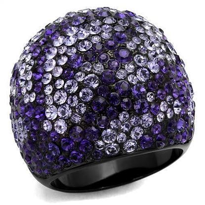 Picture of TK2358 - Stainless Steel Ring IP Black(Ion Plating) Women Top Grade Crystal Tanzanite