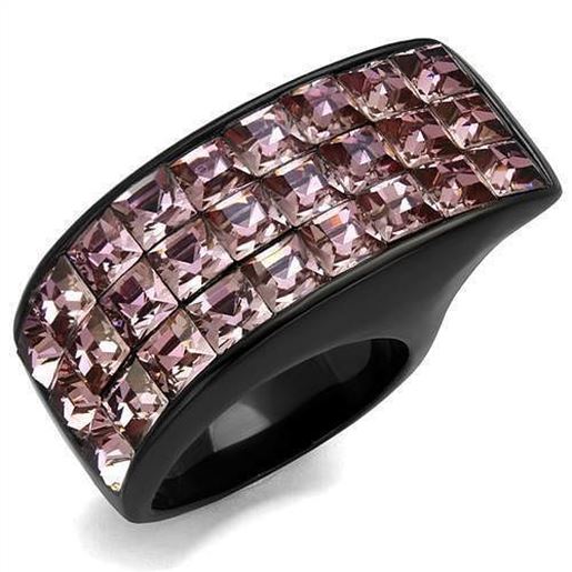 Picture of TK2359 - Stainless Steel Ring IP Black(Ion Plating) Women Top Grade Crystal Light Rose