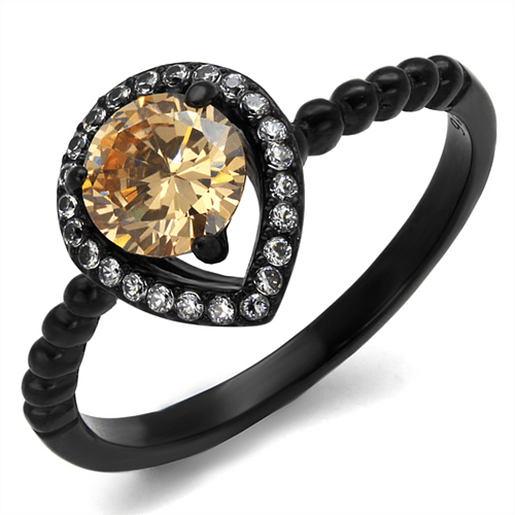 Picture of TK2365 - Stainless Steel Ring IP Black(Ion Plating) Women AAA Grade CZ Champagne