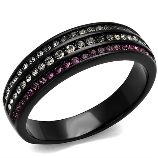 Picture of TK2366 - Stainless Steel Ring IP Black(Ion Plating) Women Top Grade Crystal Amethyst