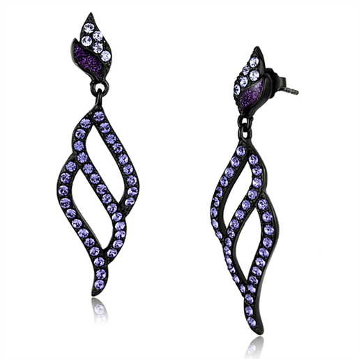 Picture of TK2379 - Stainless Steel Earrings IP Black(Ion Plating) Women Top Grade Crystal Tanzanite