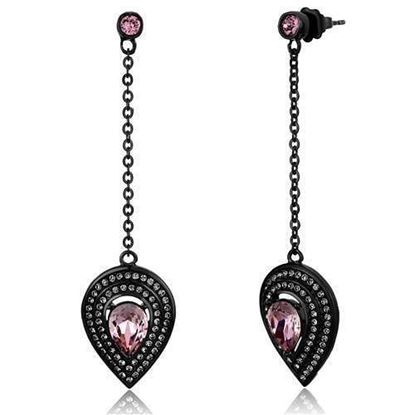 Picture of TK2380 - Stainless Steel Earrings IP Black(Ion Plating) Women Top Grade Crystal Light Rose