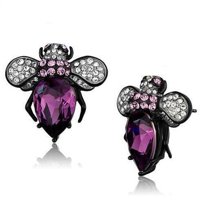 Picture of TK2385 - Stainless Steel Earrings Two-Tone IP Black (Ion Plating) Women Top Grade Crystal Amethyst