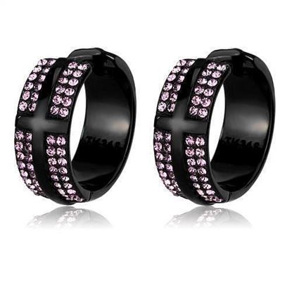 Picture of TK2386 - Stainless Steel Earrings IP Black(Ion Plating) Women Top Grade Crystal Light Amethyst