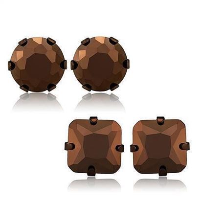 Picture of TK2443 - Stainless Steel Earrings Two Tone IP Light Brown (IP Light coffee) Women AAA Grade CZ Light Coffee