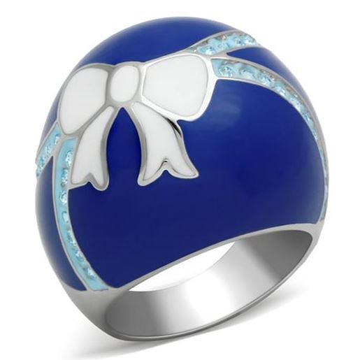 Picture of TK245 - Stainless Steel Ring High polished (no plating) Women Top Grade Crystal Sea Blue