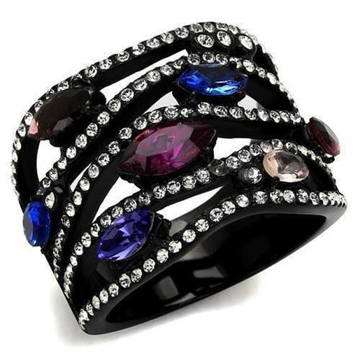 Picture of TK2480 - Stainless Steel Ring IP Black(Ion Plating) Women Top Grade Crystal Multi Color