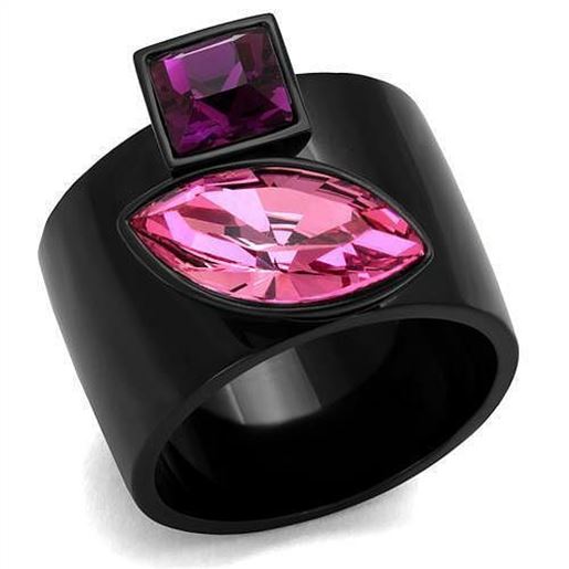 Picture of TK2484 - Stainless Steel Ring IP Black(Ion Plating) Women Top Grade Crystal Rose