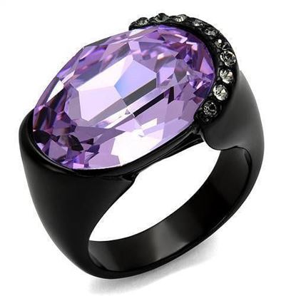 Picture of TK2485 - Stainless Steel Ring IP Black(Ion Plating) Women Top Grade Crystal Violet