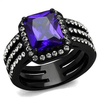 Picture of TK2486 - Stainless Steel Ring IP Black(Ion Plating) Women AAA Grade CZ Tanzanite