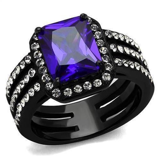 Picture of TK2486 - Stainless Steel Ring IP Black(Ion Plating) Women AAA Grade CZ Tanzanite