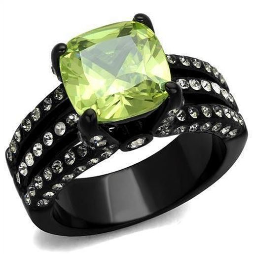 Picture of TK2491 - Stainless Steel Ring IP Black(Ion Plating) Women AAA Grade CZ Apple Green color