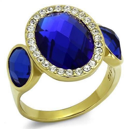 Picture of TK2495 - Stainless Steel Ring IP Gold(Ion Plating) Women Synthetic Sapphire