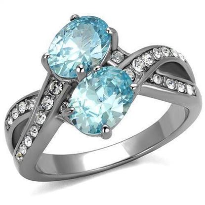 Picture of TK2501 - Stainless Steel Ring High polished (no plating) Women AAA Grade CZ Sea Blue