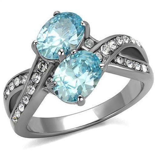 Picture of TK2501 - Stainless Steel Ring High polished (no plating) Women AAA Grade CZ Sea Blue