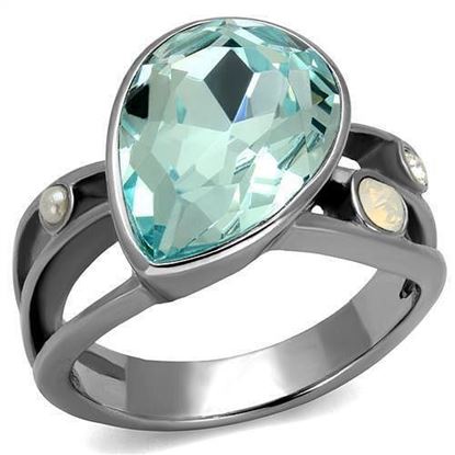 Picture of TK2502 - Stainless Steel Ring High polished (no plating) Women Top Grade Crystal Sea Blue