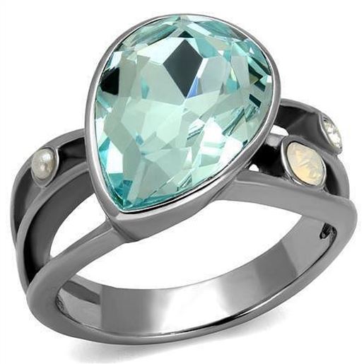 Picture of TK2502 - Stainless Steel Ring High polished (no plating) Women Top Grade Crystal Sea Blue