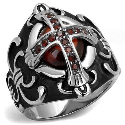 Picture of TK2507 - Stainless Steel Ring High polished (no plating) Men AAA Grade CZ Garnet