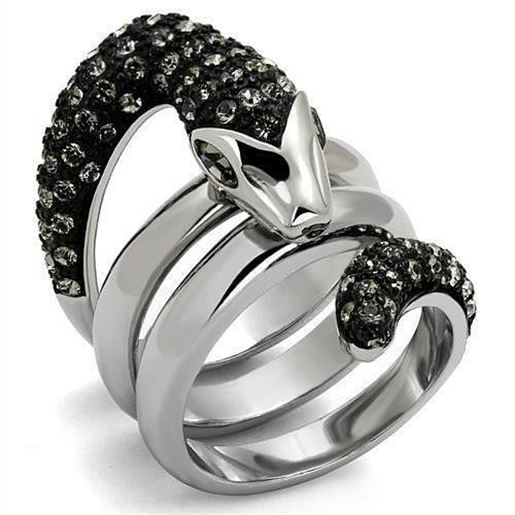 Picture of TK2511 - Stainless Steel Ring Two-Tone IP Black (Ion Plating) Unisex Top Grade Crystal Black Diamond