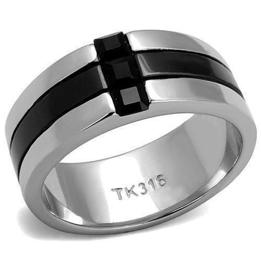 Picture of TK2516 - Stainless Steel Ring High polished (no plating) Men Top Grade Crystal Jet