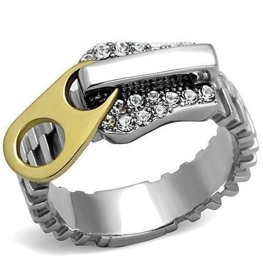 Picture of TK2520 - Stainless Steel Ring Two-Tone IP Gold (Ion Plating) Unisex Top Grade Crystal Clear