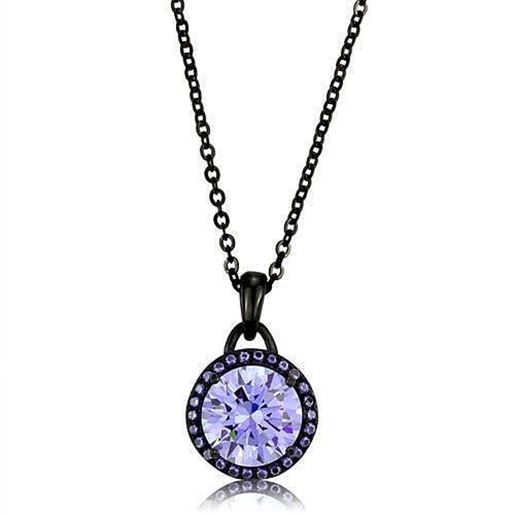 Picture of TK2525 - Stainless Steel Chain Pendant IP Black(Ion Plating) Women AAA Grade CZ Light Amethyst