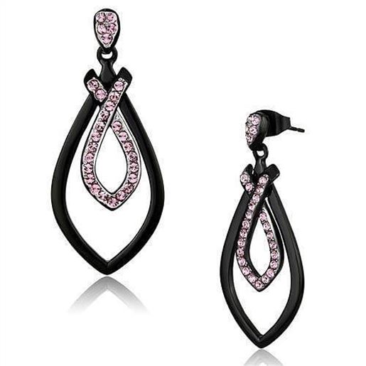 Picture of TK2532 - Stainless Steel Earrings Two-Tone IP Black (Ion Plating) Women Top Grade Crystal Light Rose