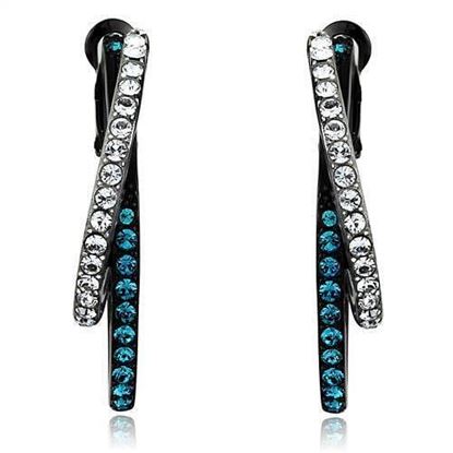 Picture of TK2533 - Stainless Steel Earrings Two-Tone IP Black (Ion Plating) Women Top Grade Crystal Blue Zircon