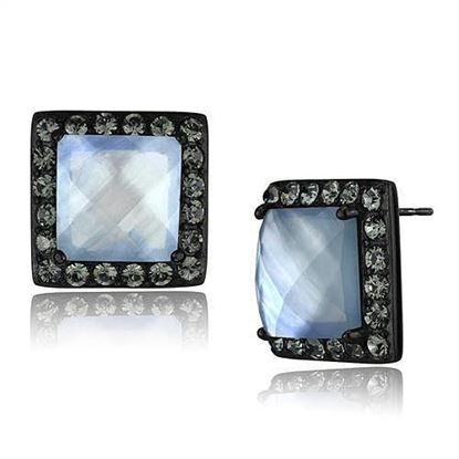 Picture of TK2536 - Stainless Steel Earrings IP Black(Ion Plating) Women Precious Stone Aquamarine AB