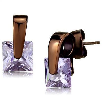 Picture of TK2541 - Stainless Steel Earrings IP Dark Brown (IP coffee) Women AAA Grade CZ Light Amethyst