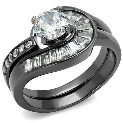 Picture of TK2546 - Stainless Steel Ring IP Light Black  (IP Gun) Women AAA Grade CZ Clear