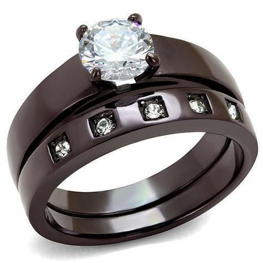 Picture of TK2547 - Stainless Steel Ring IP Dark Brown (IP coffee) Women AAA Grade CZ Clear