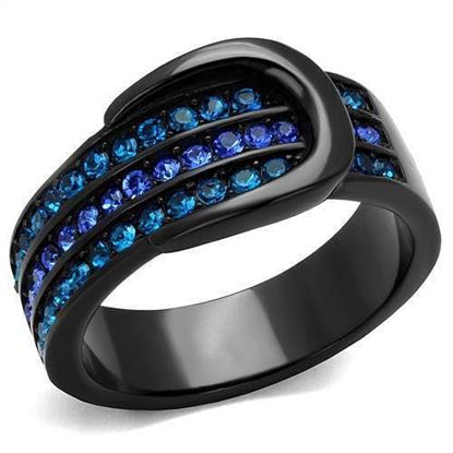 Picture of TK2549 - Stainless Steel Ring IP Black(Ion Plating) Women Top Grade Crystal Multi Color