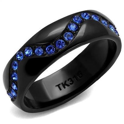 Picture of TK2550 - Stainless Steel Ring IP Black(Ion Plating) Women Top Grade Crystal Sapphire