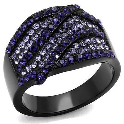 Picture of TK2551 - Stainless Steel Ring IP Black(Ion Plating) Women Top Grade Crystal Multi Color