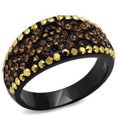 Picture of TK2552 - Stainless Steel Ring IP Black(Ion Plating) Women Top Grade Crystal Multi Color