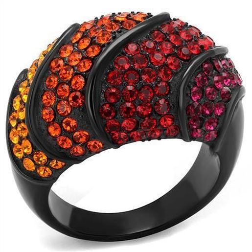 Picture of TK2553 - Stainless Steel Ring IP Black(Ion Plating) Women Top Grade Crystal Multi Color