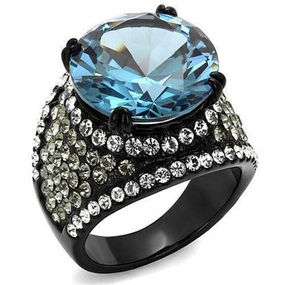 Picture of TK2555 - Stainless Steel Ring IP Black(Ion Plating) Women AAA Grade CZ London Blue