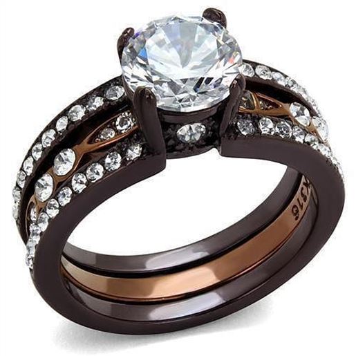 Picture of TK2560 - Stainless Steel Ring IP Dark Brown (IP coffee) & IP light Coffee Women AAA Grade CZ Clear