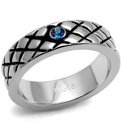 Picture of TK2565 - Stainless Steel Ring High polished (no plating) Men Top Grade Crystal Sea Blue