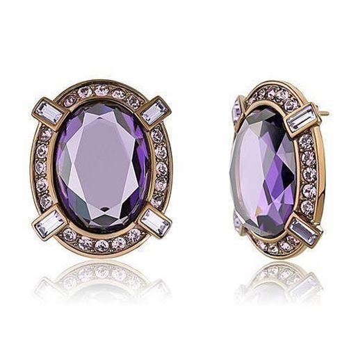 Picture of TK2571 - Stainless Steel Earrings IP Coffee light Women AAA Grade CZ Amethyst