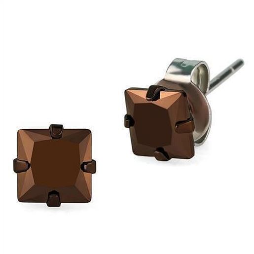 Picture of TK2583 - Stainless Steel Earrings Two Tone IP Light Brown (IP Light coffee) Women AAA Grade CZ Light Coffee