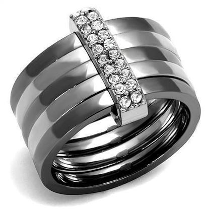 Picture of TK2602 - Stainless Steel Ring Two Tone IP Light Black (IP Gun) Women Top Grade Crystal Clear