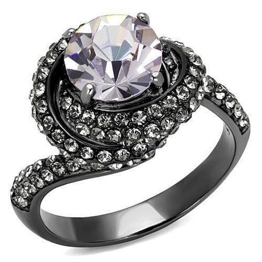 Picture of TK2604 - Stainless Steel Ring IP Light Black  (IP Gun) Women Top Grade Crystal Light Amethyst