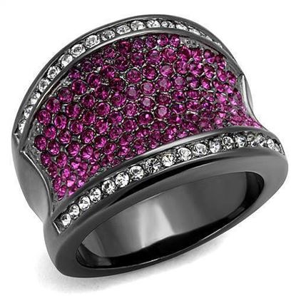 Picture of TK2606 - Stainless Steel Ring IP Light Black  (IP Gun) Women Top Grade Crystal Amethyst