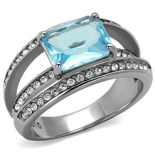 Picture of TK2608 - Stainless Steel Ring No Plating Women Synthetic Sea Blue